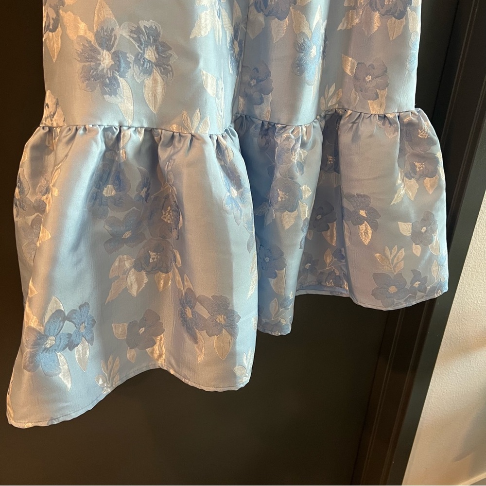 V. Chapman Virginia Chambray Blue Baroque Midi Dress Size 6 Corset Wedding Guest - Picture 10 of 13